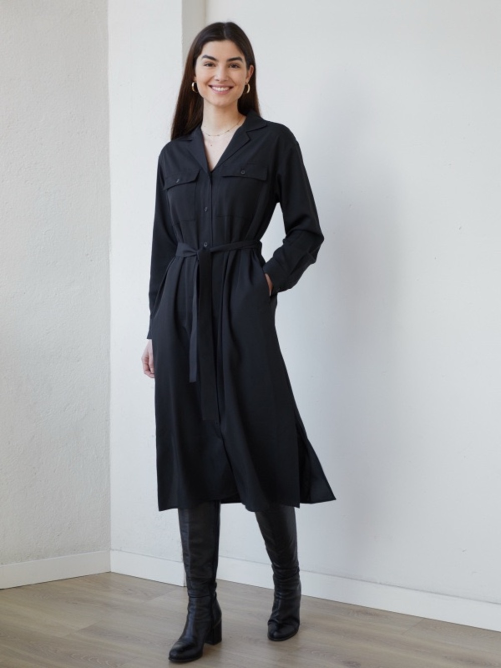 Uniqlo Black Long Sleeve Shirt Dress